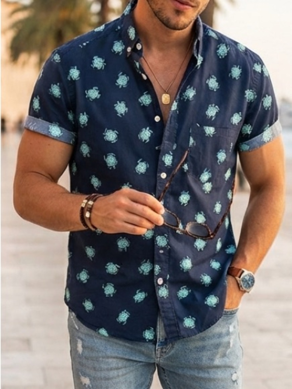 J.Crew Factory Flex Washed Short-Sleeve Button-Down Turtle Shirt